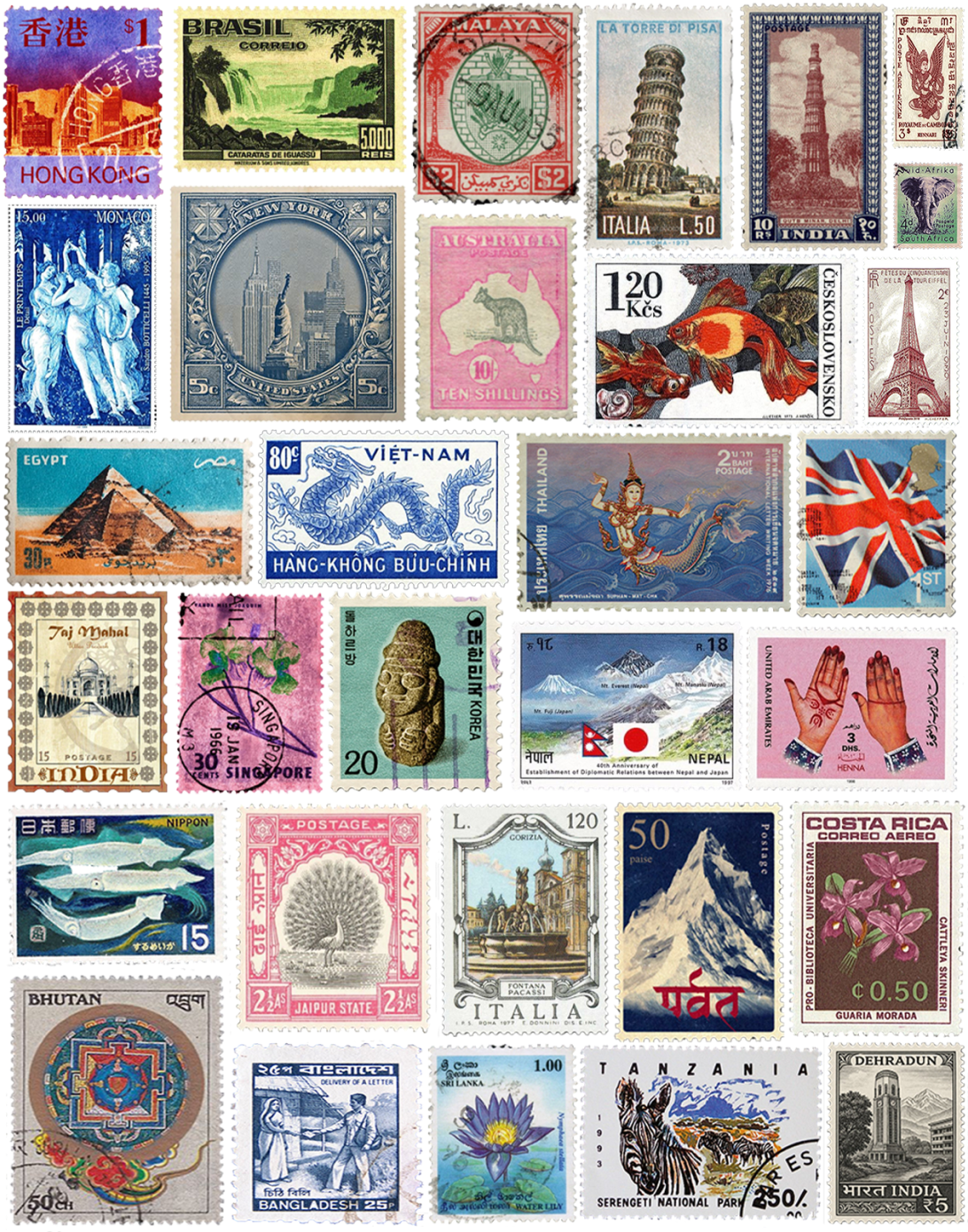 Travel Handmade Postal Stamps